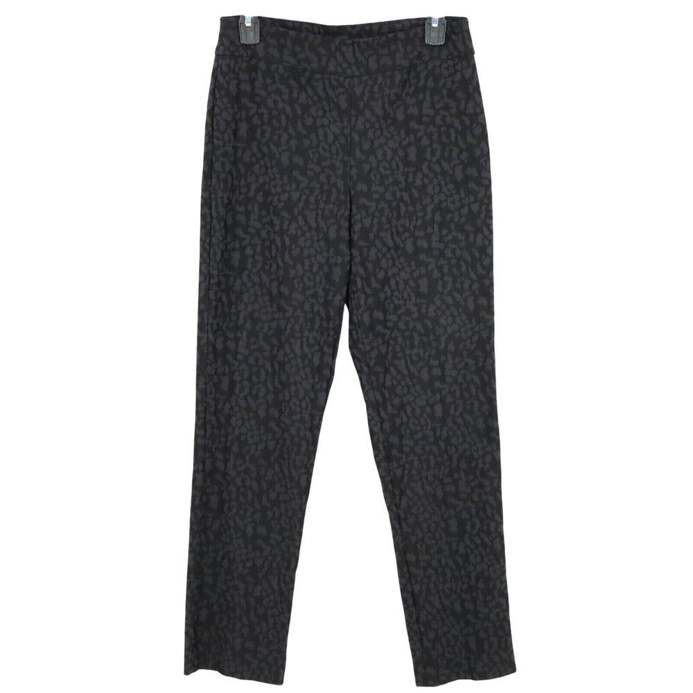 JM Collection Pants Womens Small Black Gray Stretch Knit Animal Print Straight